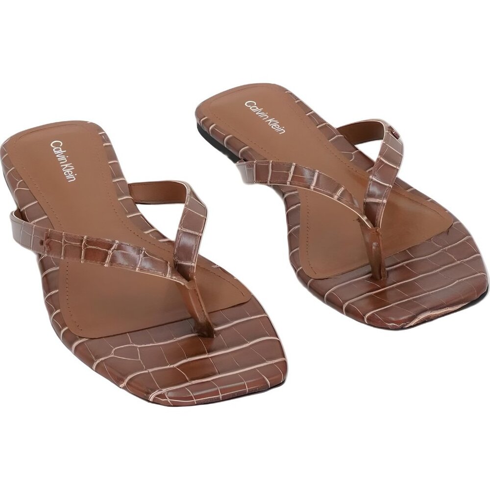 Calvin Klein Stelea Croco Brown Thong Sandal Slide Women's US 8M